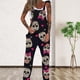 thumbnail image 4 of Monos con varios estampados de tallas grandes, monos con peto de informales de pierna recta largos Cráneo Bowknot, 4 of 8