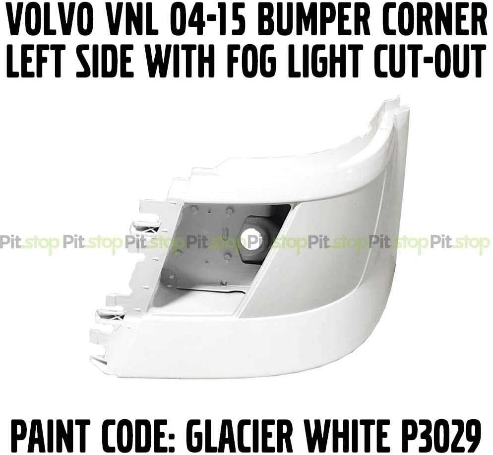 Volvo VNL 04-15 Painted White P3029 Bumper Corner Left Driver Side WITH Fog Light Cut-out 85135782