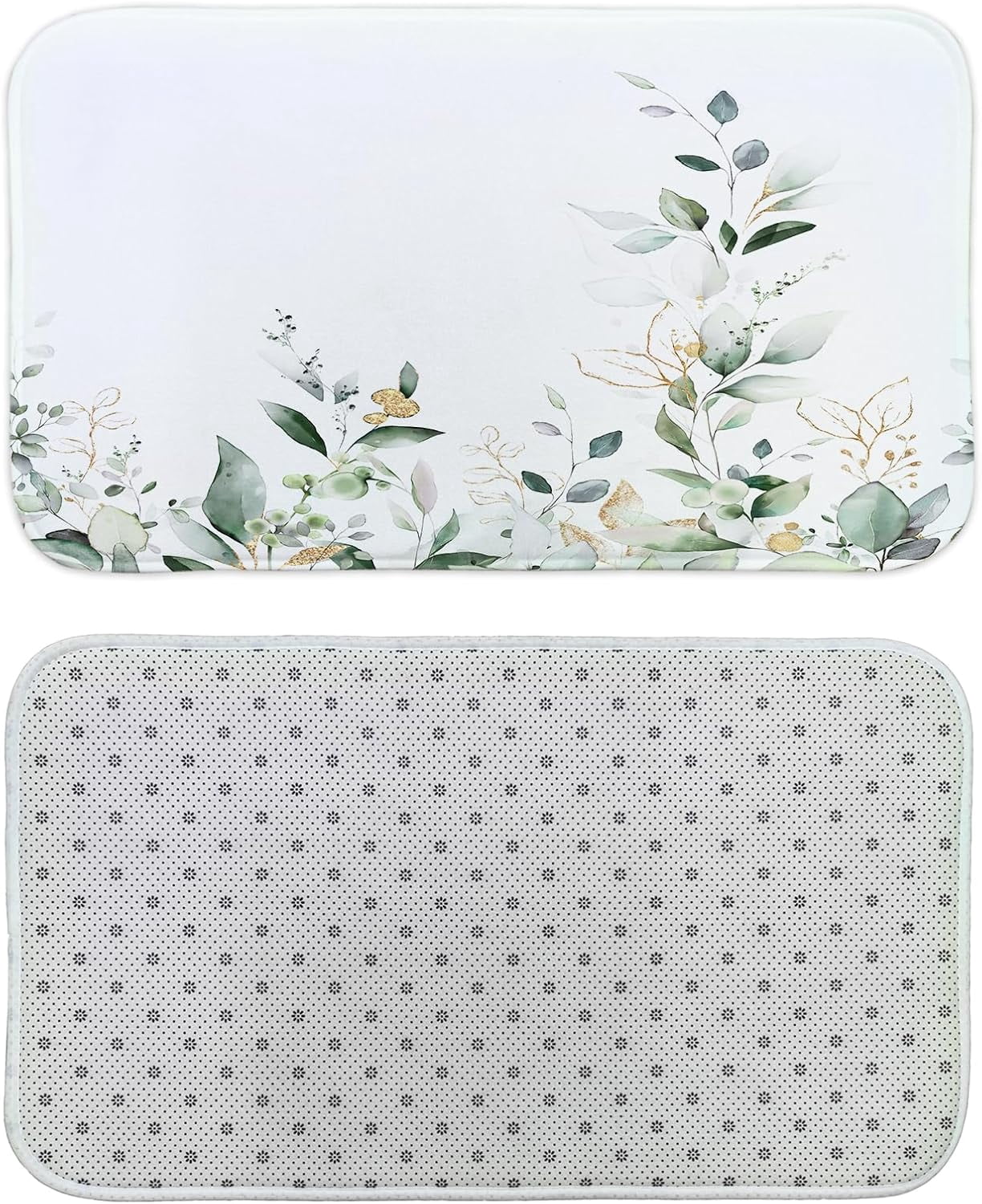 Sage Green Eucalyptus Leaves Bath Mat Rug for Bathroom, Cute Botanical Watercolor Plants Leaf Floral Bathroom Floor Rugs Mats Non Slip Kitchen Indoor Decor Decoration Accessories 17X29 Inches