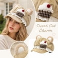 thumbnail image 3 of Cutecore Kawaii Cat Ears Beret Hat Y2K for Adult Women, Strawberry Cake Suede Octagonal Hat, Sweet Lolita Lace Bow Newsboy Cap Cosplay Accessory-Khaki, 3 of 5