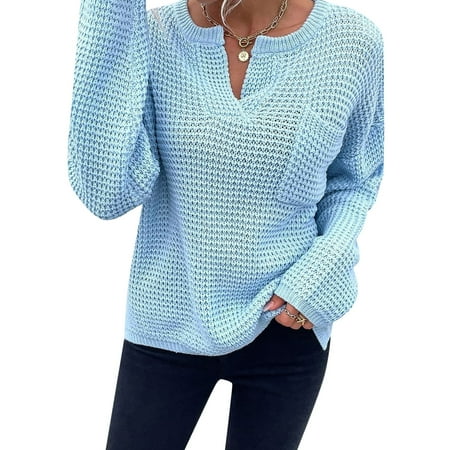 Innerwin Knitted Sweaters Long Sleeve Women Sweater Work V Neck Knitwear Pullover Sky Blue L Walmart