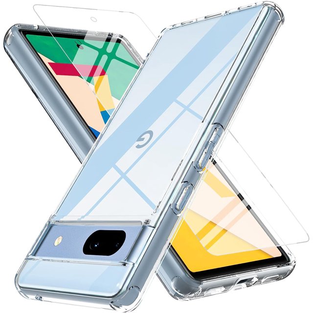 LAICAIW for Google Pixel 7a Case with Tempered Glass Screen Protector, Pixel 7a Case Transparent Rugged Tough Shockproof Bumper Case Cover for Google Pixel 7a 5G, 6.1inch, Crystal Clear