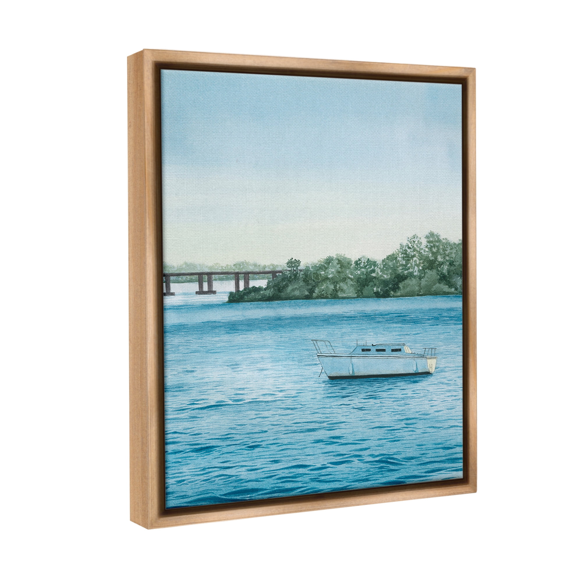 Stupell Industries Boat & Bridge Scenery Transportation Photography Brown Floater Framed Canvas Art Print Wall Art, 17 x 21