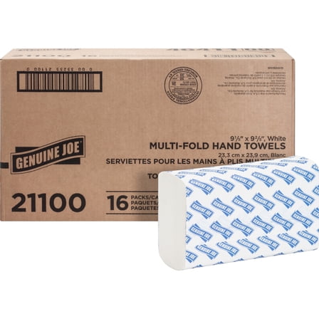 Genuine Joe Multifold Towels - 1 Ply - Multifold - 9.20" X 9.40" - White - Interfolded, Embossed, Anti-contamination, Chlorine-free, Absorbent, Moisture Resistant - For Restroom, Public Facilities