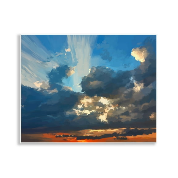 Stupell Industries Sun Rays Through Clouds Landscape & Nature Painting Unframed Art Print Wall Art, 14 x 11