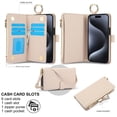 thumbnail image 3 of Allytechgroup Wallet Case for iPhone 15 Pro Max, RFID Blocking Multiple Cards Holder Zipper Pocket Hand Strap Shockproof Stand Phone Case with Crossbody Lanyard for Women Girls, White, 3 of 7