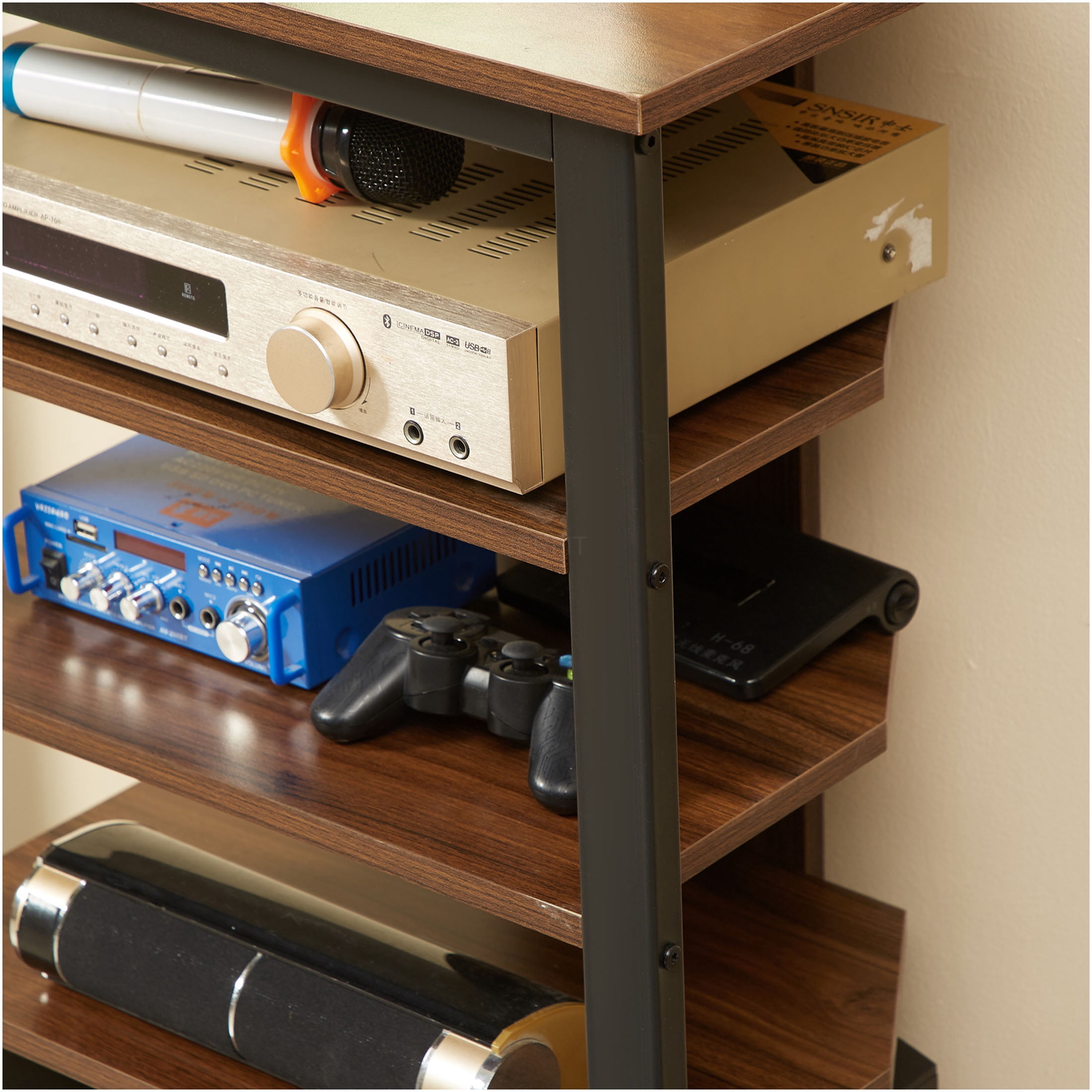 JERFIT Corner TV Stand for TVs up to 29", Brown Media Entertainment Center with Storage Shelves, Space Saving Design for Living Room