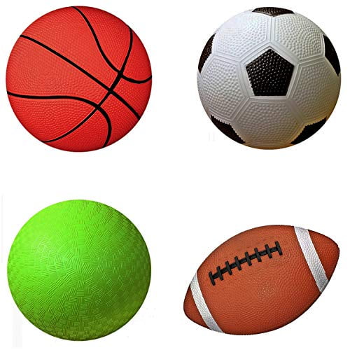 Sports Balls 4 Pack With 1 Pump Soccer Ball Basketball Playground Ball Football 