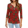 thumbnail image 5 of WTOBBY Women's Christmas Snowflake Tree Print V-Neck Decorative Button 3/4 Sleeve T-Shirt with Merry Christmas, Ladies Holiday Season Top for Casual Fashion Wear,Green 2XL, 5 of 5