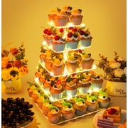 5 Tier Square Cupcake Stand Premium Cupcake Holder Acrylic Cupcake Tower with Light for Weddings Birthday Parties, Candy Bar Decor