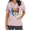 thumbnail image 3 of lcziwo Mardi Gras Scrub Tops for Women Nursing Uniforms Scrubs with Side Pockets Summer Casual Short Sleeve V Neck Tshirts Pink M, 3 of 6