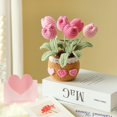 thumbnail image 3 of Gifts for Mom Crochet Flower Bouquet Tulips Potted Plant Flowers Birthday Thank You Gift for Women Home Desk Decor (Pink), 3 of 6