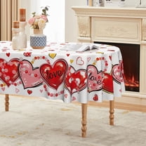 Valentine''s Day Tablecloth 60×84 Inch Oval, Love Hearts Red Washable Table Cover for Party Picnic Dinner Decor