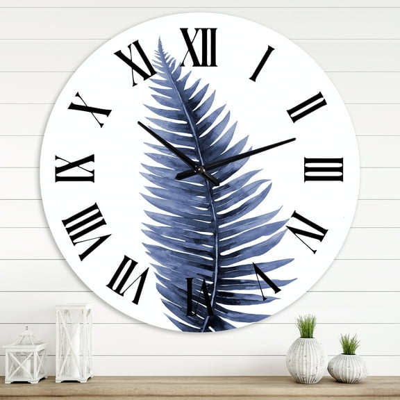 Designart 'Tropical Blue Watercolour Leaves Ii' Bohemian & Eclectic Wall Clock