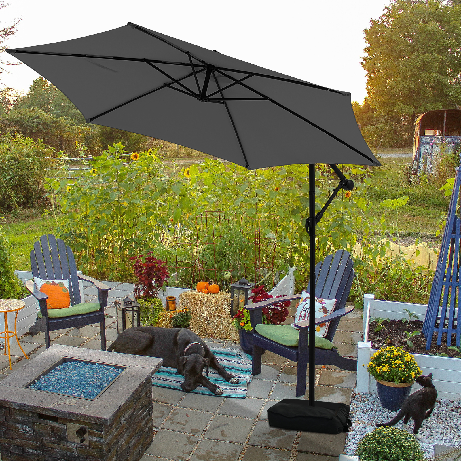 Autlaycil 10FT Cantilever Patio Umbrella, Hanging Offset Umbrella with Umbrella Stand - Gray