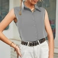thumbnail image 4 of Fartey Women's Sleeveless Button Down Shirt Dressy Casual Collared V Neck Tank Tops Lightweight Breathable Summer Top Solid Color Work Office Tanks Gray XXL, 4 of 8