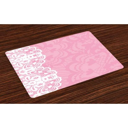 Tj Maxx Placemats Pink and White Placemats Set of 4 Vertical Floral Lacework Style Graphic Ornament Abstract Feminine Design, Washable Fabric Place Mats for Dining Room Kitchen Table Decor,Pink White, by Ambesonne ()