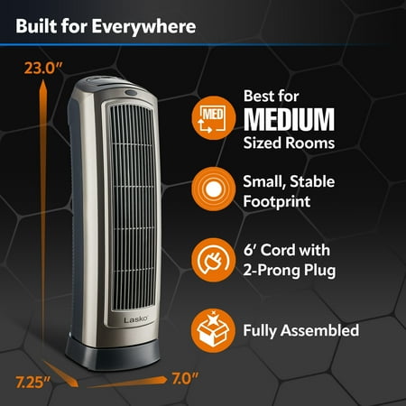 Lasko 23" 1500W Oscillating Ceramic Space Heater with Timer, Remote, Silver, 755320, New