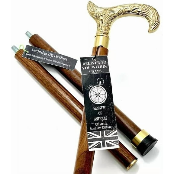 NAUTICALMARTUS BY Curved Derby Handle Solid Brass Stylish Wooden Folding Walking Cane Vintage Gift