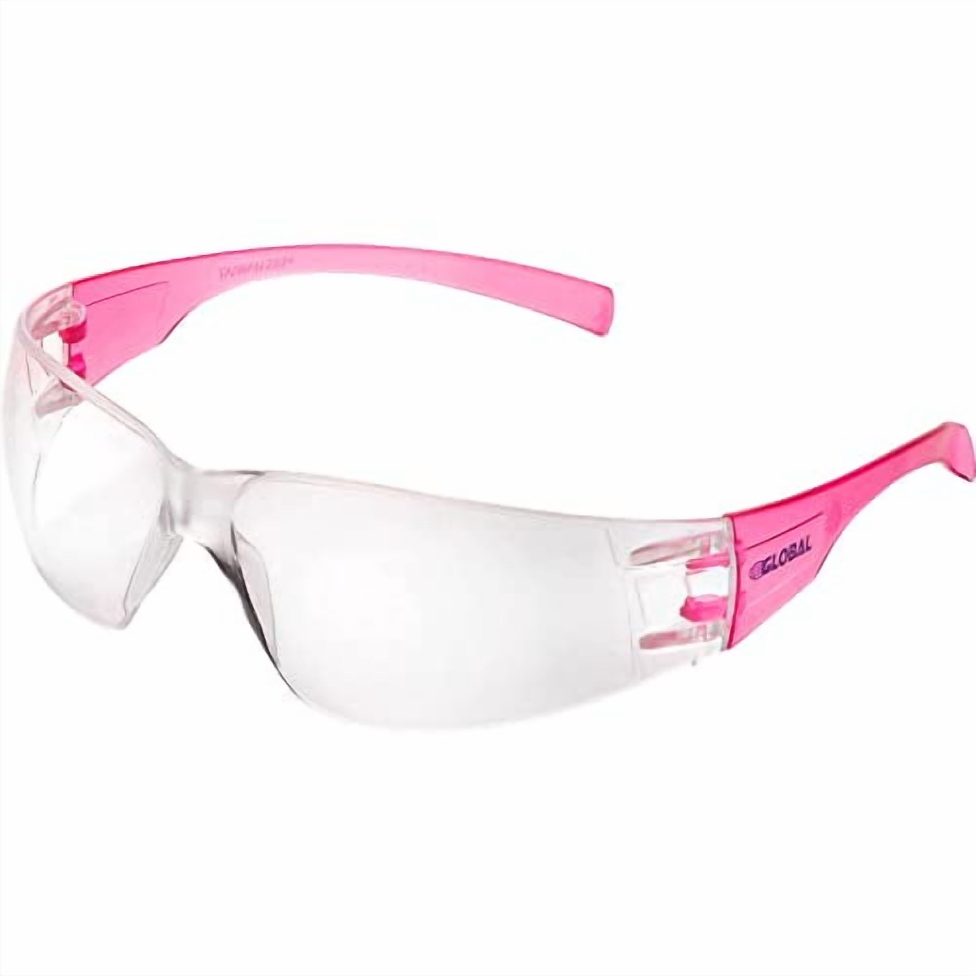 Frameless Petite Safety Glasses, Scratch Resistant, Clear Lens, Pink Frame, Lot of 12