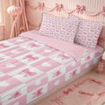 thumbnail image 3 of Erosebridal Preppy Checkerboard Bow Zipper Queen Comforter Set with Fitted Sheet and 2 Pillowcases,Sweet Heart Motif Zipper Bedding Set,Pink White,4 Pieces,Pink Reversible, 3 of 6