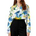 thumbnail image 4 of Sewkxo Hawaii Shirt for Women‘s Floral Print Long Sleeve Lapel Collar Button Down Tropical Beach Blouse Big and Tall Loose Fit Party Holiday Tops,Sky Blue L, 4 of 5