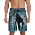thumbnail image 1 of Balery Moon Wolf Warrior Pantalones cortos de pijama de punto de algodón para hombre con cinturilla y bolsillos-Small, 1 of 6