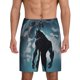 thumbnail image 1 of Balery Moon Wolf Warrior Pantalones cortos de pijama de punto de algodón para hombre con cinturilla y bolsillos-Large, 1 of 6
