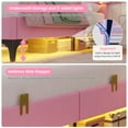 thumbnail image 5 of Twin Size Girl Bed with LED Lights Princess Velvet Upholstered Platform Bed for Girls, Twin Size Bed Frame with Adjustable Tufted Headboard, Pink, 5 of 10