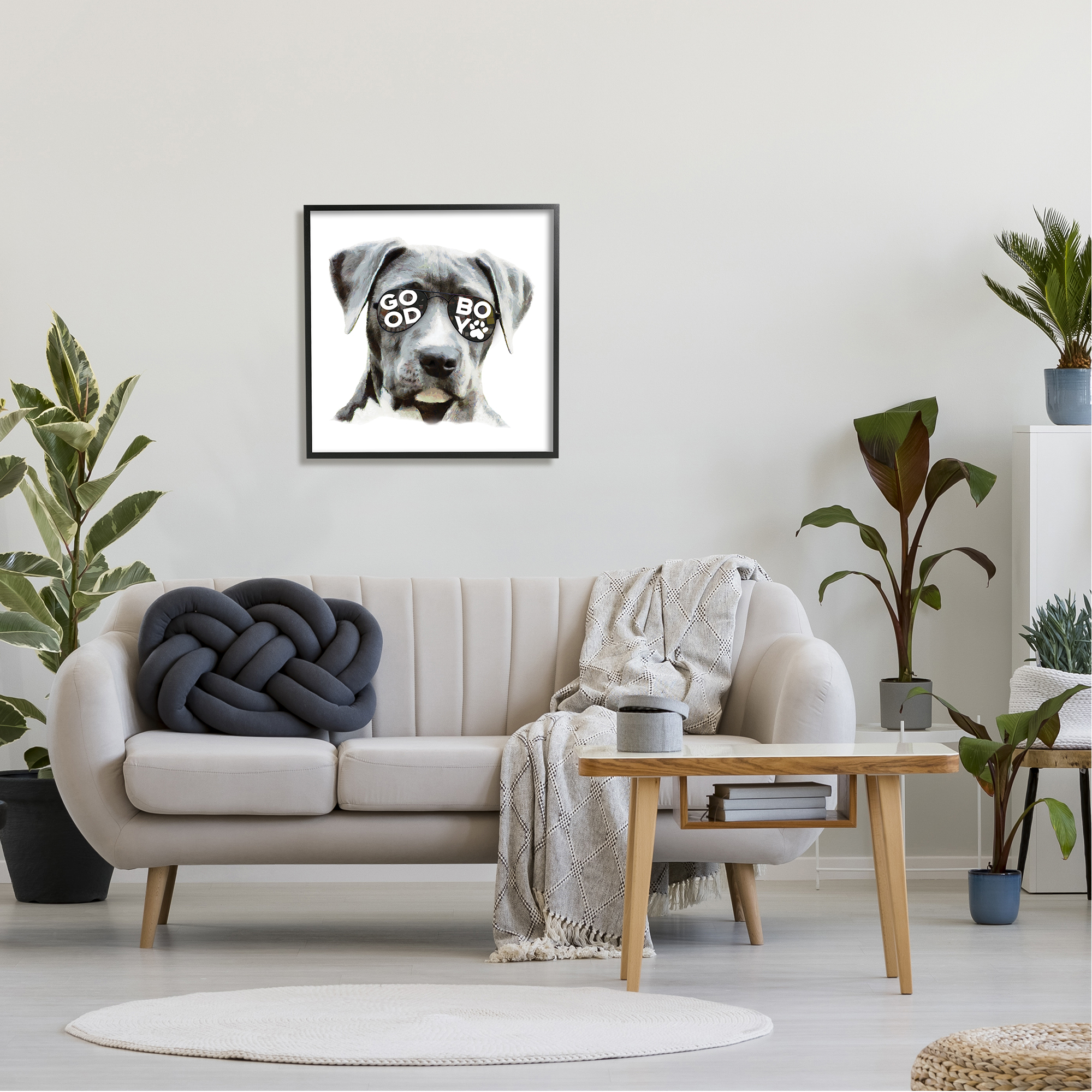 Stupell Industries Dog with Good Boy Glasses Animals & Insects Painting Black Framed Art Print Wall Art, 24 x 24