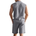 thumbnail image 5 of Paiyanr Cotton Linen Sets for Men Summer Breathable Tank Tops Shorts 2 Piece Outfits Solid Color Casual Sleeveless Shirt Drawstring Waist Beach Shorts Sets, 5 of 9