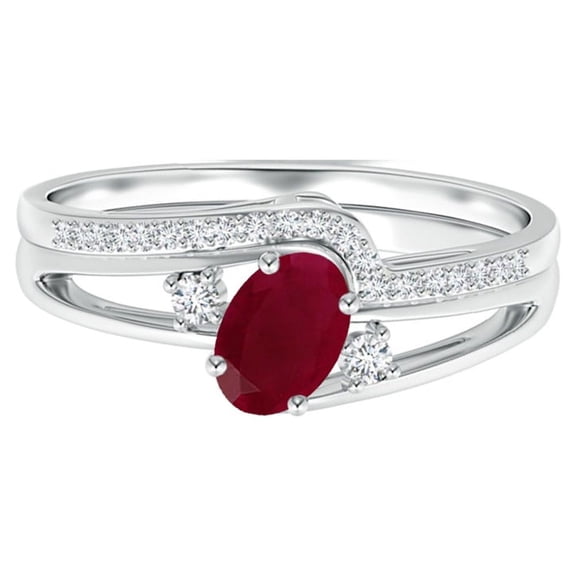 925 Sterling Silver 0.55 Ctw Oval Ruby Gemstone Stackable Women Dual Band Wedding Ring