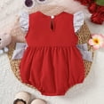 thumbnail image 4 of Sopiago Baby Girl Farm Clothes Smocked Bubble Romper Farm Animal Ruffle Baby Girls' Bodysuits Country Summer Outfit (Red,12-18 Months), 4 of 7