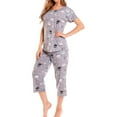 thumbnail image 5 of Defitshape Women's Cute Cotton Pajama Set Capri Loungewear Soft Short Sleeve Pjs Pants Lounge Comfy Two Piece Patterned Print Sleepwear Patterned Medium, 5 of 5