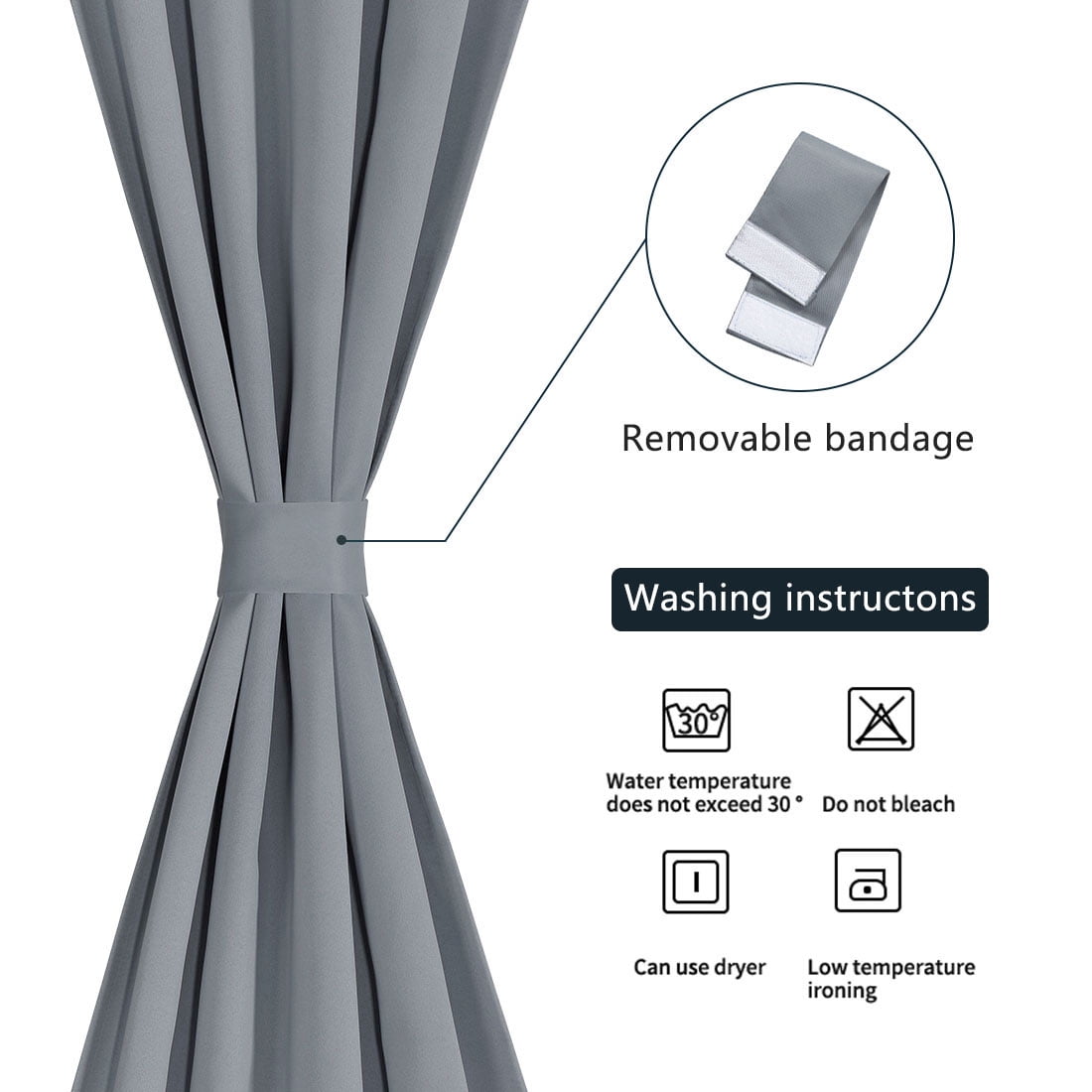 Unique Bargains 2-Pack French Door Curtains Panels Dark Gray 25" x 40"