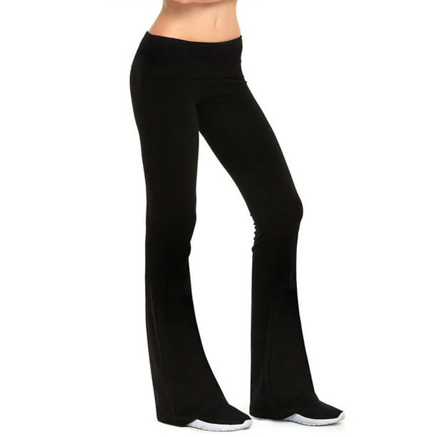YOGA Pants Flare Leg Long Fitness Foldover Waist Womens Workout