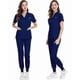 thumbnail image 2 of Scrub Suit Set For Women Modern V-neck + Leg Drawstring Jogger Pants Medical Nursing Uniforms Set, 2 of 3