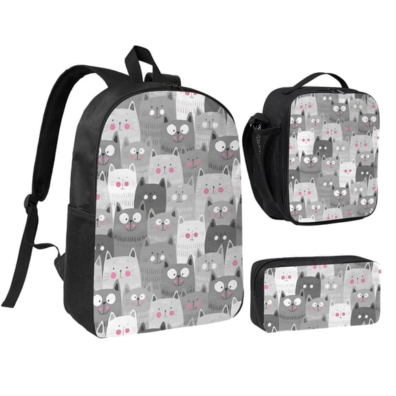 Cats Backpack Set 3pc ,Backpack with Lunch Bag and Bag 17 Inch