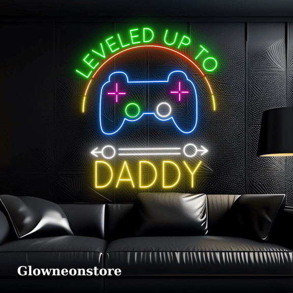 Glowneon Leveled Up To Daddy Neon Light, Gaming Handle Level Up Led