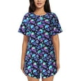 thumbnail image 1 of Xecao Skull flower tie dye Pattern Women's Short Sleeve Pajama Set Soft Sleepwear Lounge Set with Button Front Top and Drawstring Shorts with Pockets-X-Large, 1 of 6