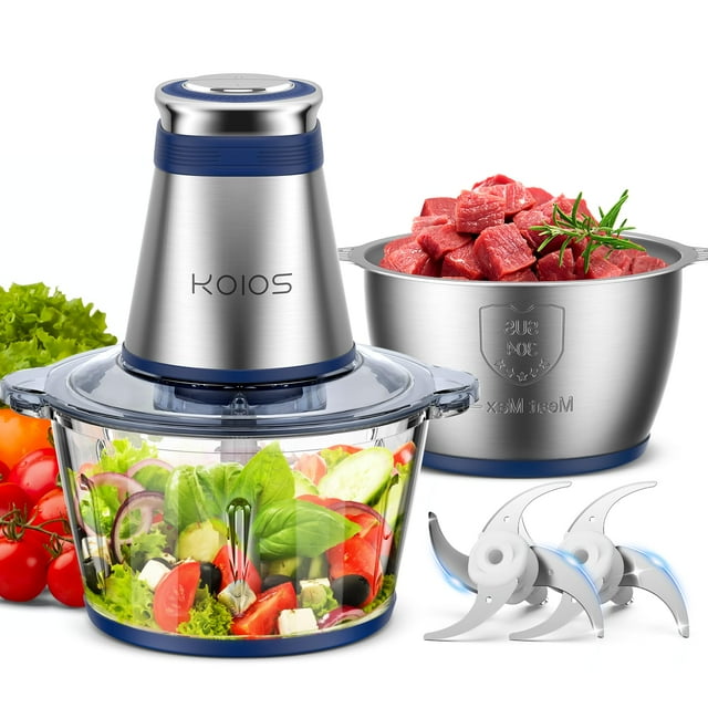 Procesador de alimentos KOIOS, picadora eléctrica de 500 W, 2 tazones y 2 litros, azul