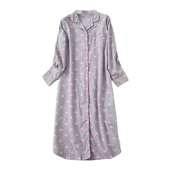 Hot Sales LSONABXA Saving $5 Womens' Cotton Nightgown Ladies Long Sleeve Sleepshirt V Neck Button Down Night Gowns Casual House Dress(Grey,2XL)