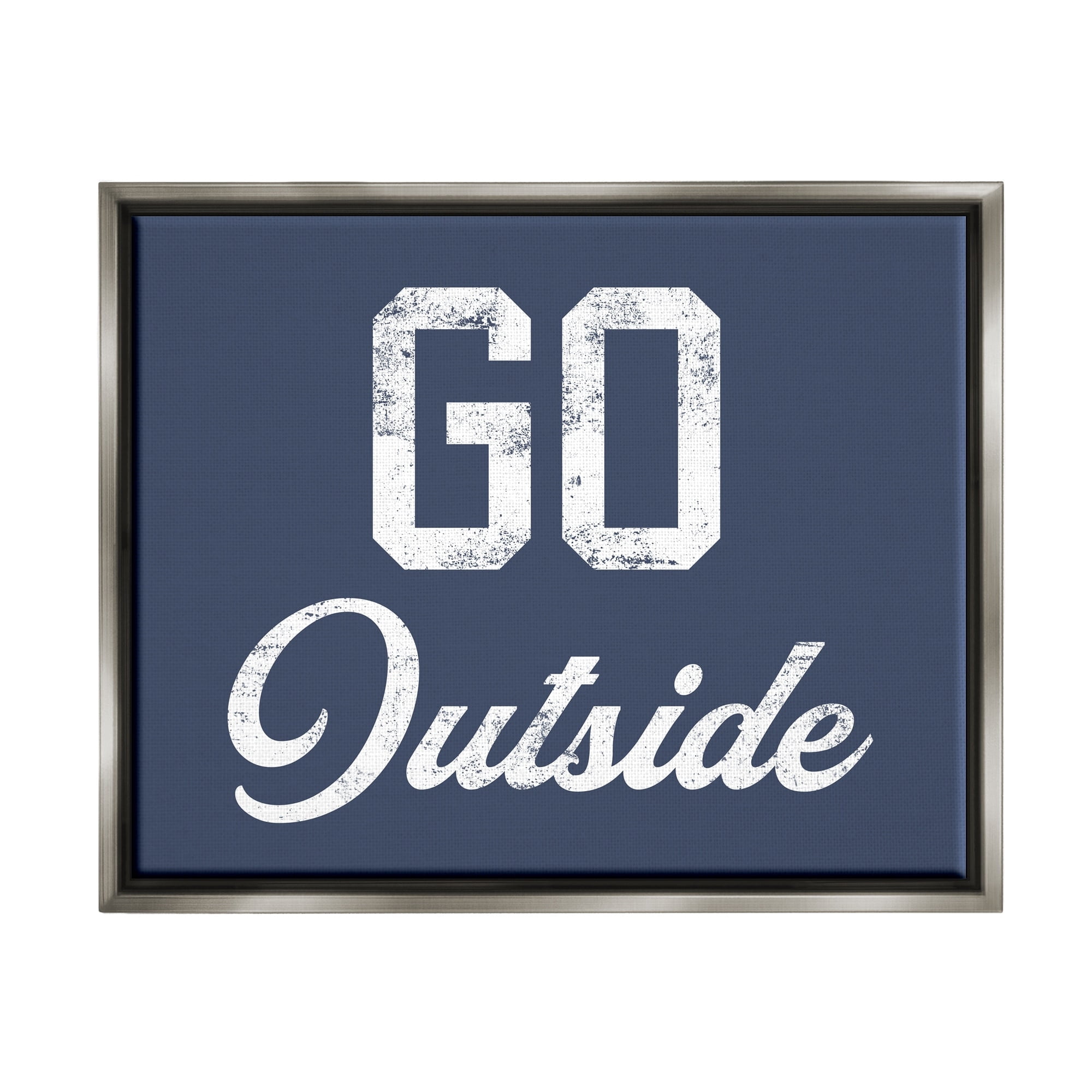 Stupell Industries Go Outside Kids Vintage Text Phrase Design Graphic Art Luster Gray Floating Framed Canvas Print Wall Art, Design by Daphne Polselli