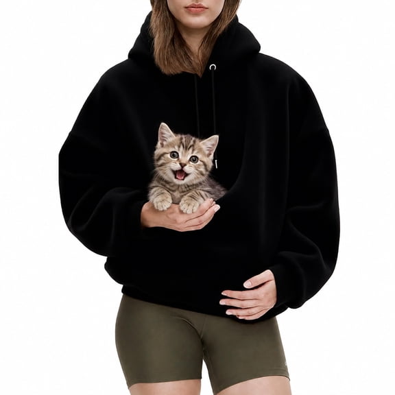 Pet Pouch Hoodie, Pet Carrier Hoodie with Kangaroo Pocket, Cozy Fleece Pullover Sweatshirt for Cats and Small Dogs