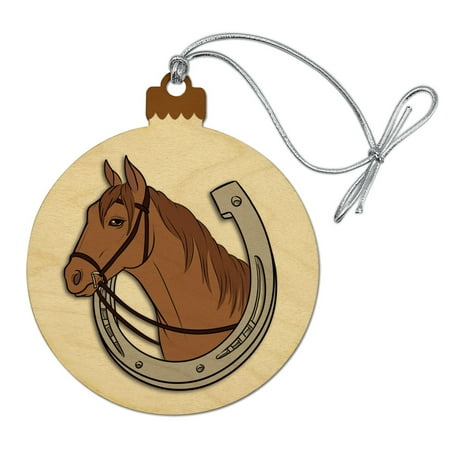 Brown Horse in Horseshoe Wood Christmas Tree Holiday