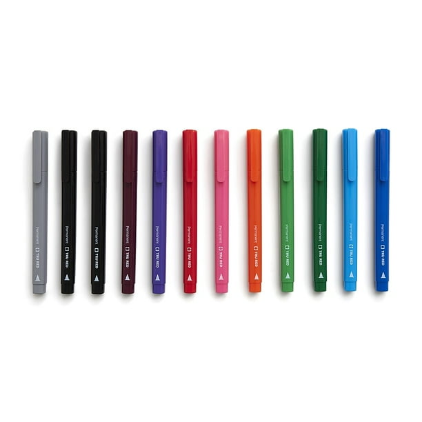 TRU RED Pen Permanent Markers Fine Tip Assorted 12/Pack TR54530