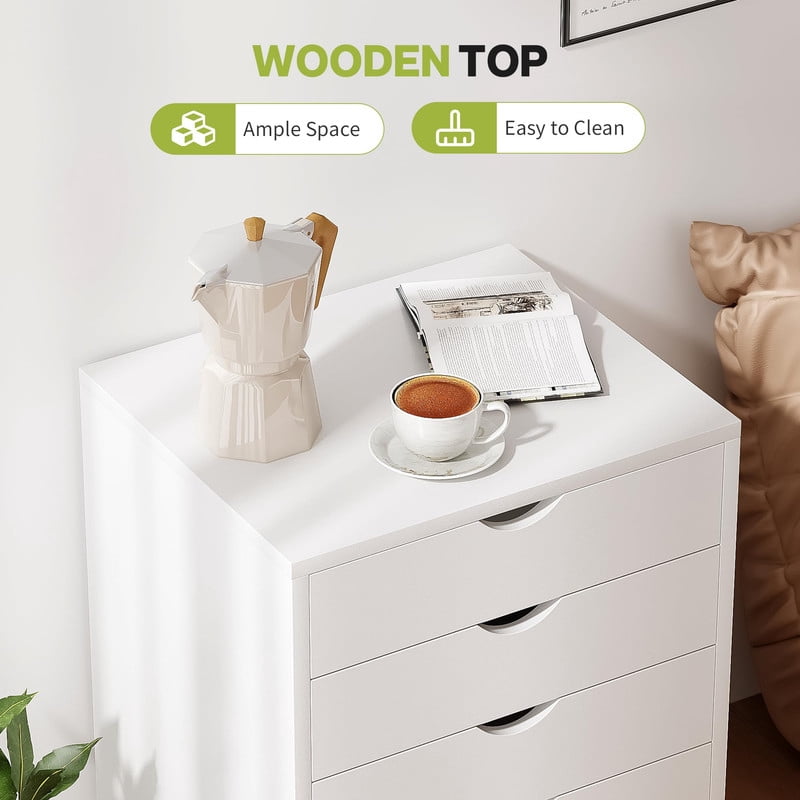 7 Drawer Chest, Storage Cabinet Dressers with Wheels, Dressers Storage Cabinets, Dresser Mobile Cabinet with Wheels,Small Drawers Wood Organization Furniture for Office, White