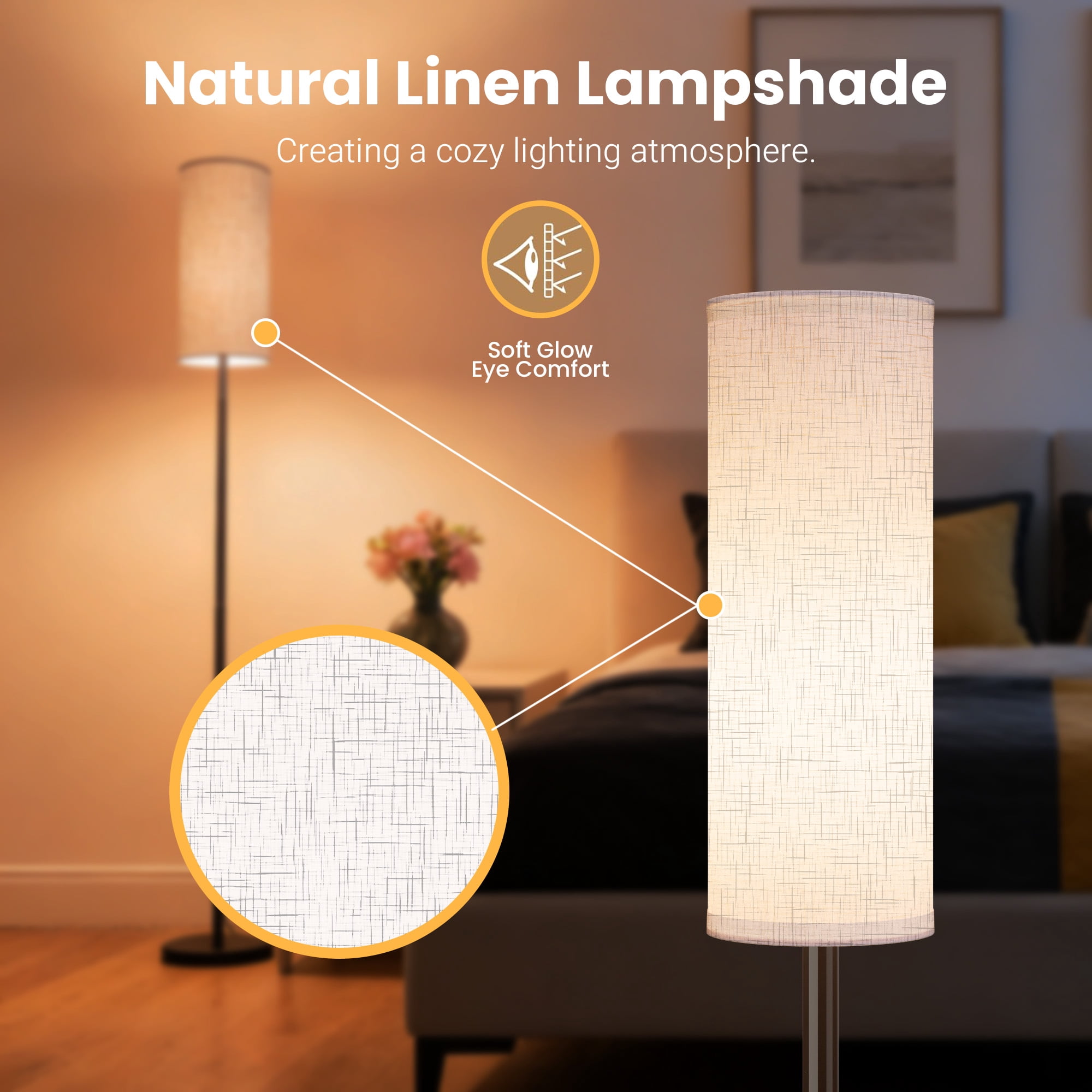 GUPUP Modern Floor Lamp for Living Room, 60" Tall Standing Lamp with Remote Control, 9W LED Bulb Included