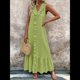 thumbnail image 3 of Vestido de Verano para Mujer, de Algodón, Estilo Bohemio, de , Sin Mangas, con Volantes Escalonados, Maxivestido . Amarillo-Verde M, 3 of 5