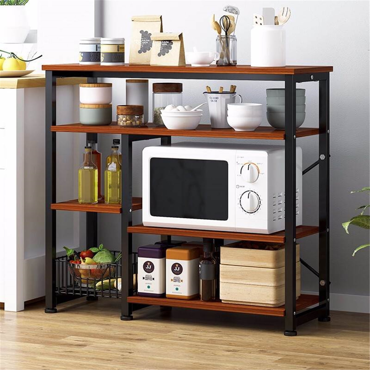 Tall Kitchen Baker's Rack, Industrial Microwave Oven Stand, Storage